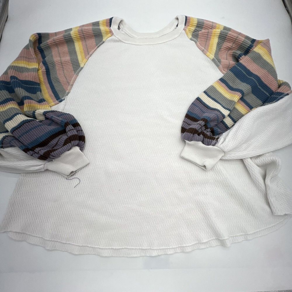 We The Free Rainbow Dreams Sweater L Thermal Knit Balloon Sleeve Oversized Flaw